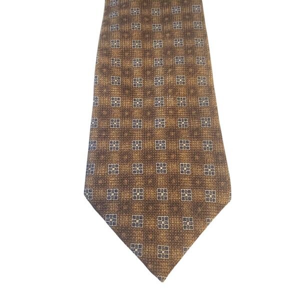 Andrew Fezza New York Mens Tie Necktie Designer Luxury Brown Blue‎ Geometric - Picture 1 of 11